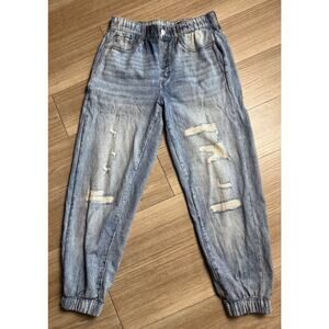 BlankNYC Trompe L'oeil Faux Denim Joggers Graphic Print Jean Sweatpants S
